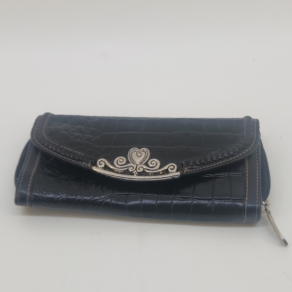 M.C. Marc Chantal Black Croc Embossed Organizer Clutch Wallet 8"